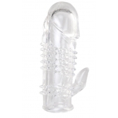 Прозрачная гелевая насадка с шипами и клиторальным отростком - 13 см. - Toyfa Basic - в Пушкино купить с доставкой
