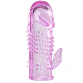 Розовая  гелевая насадка с клиторальным отростком - 13,5 см. - Toyfa Basic - в Пушкино купить с доставкой