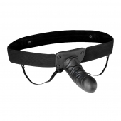 Чёрный полый страпон с вибрацией Unisex Vibrating Hollow Strap-On - 14 см. - Lux Fetish - купить с доставкой в Пушкино
