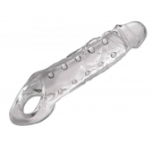 Прозразная закрытая насадка на пенис с поддержкой мошонки Clearly Ample Penis Enhancer - 22 см. - XR Brands - в Пушкино купить с доставкой