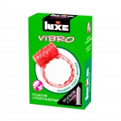 Розовое эрекционное виброкольцо Luxe VIBRO  Поцелуй стриптизёрши  + презерватив - Luxe - в Пушкино купить с доставкой