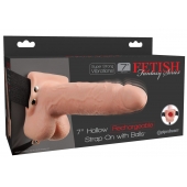 Телесный перезаряжаемый вибрострапон 7  Hollow Rechargeable Strap-on with Balls - 20,3 см. - Pipedream - купить с доставкой в Пушкино