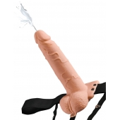 Телесный полый страпон с имитацией эякуляции 7.5  Hollow Squirting Strap-On with Balls Flesh - 21,6 см. - Pipedream - купить с доставкой в Пушкино