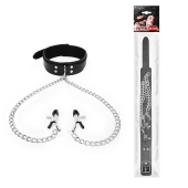 Черный ошейник с зажимами на соски на цепочке - Notabu - купить с доставкой в Пушкино