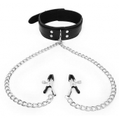 Черный ошейник с зажимами на соски на цепочке - Notabu - купить с доставкой в Пушкино