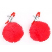 Зажимы для сосков с красным пушком - Notabu - купить с доставкой в Пушкино