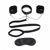 Чёрный ошейник с наручниками и поводком Collar Cuffs   Leash Set - Lux Fetish - купить с доставкой в Пушкино