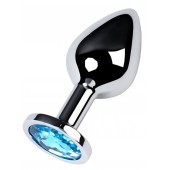 Серебристая конусовидная анальная пробка с голубым кристаллом - 8 см. - ToyFa - купить с доставкой в Пушкино