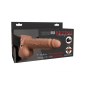 Кофейный перезаряжаемый вибрострапон 7  Hollow Rechargeable Strap-on with Balls - 20,3 см. - Pipedream - купить с доставкой в Пушкино