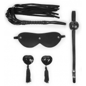 Эротический набор в черном цвете: маска, кляп, пэстисы, плётка - Notabu - купить с доставкой в Пушкино