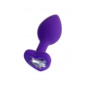 Фиолетовая анальная втулка Diamond Heart с прозрачным кристаллом - 7 см. - ToyFa - купить с доставкой в Пушкино