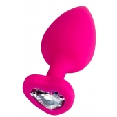 Розовая анальная втулка Diamond Heart с прозрачным кристаллом - 9,5 см. - ToyFa - купить с доставкой в Пушкино