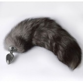 Серебристая коническая анальная пробка с пушистым хвостиком - Sitabella - купить с доставкой в Пушкино