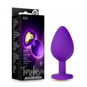 Фиолетовая анальная пробка Bling Plug Medium с золотистым стразом - 8,3 см. - Blush Novelties - купить с доставкой в Пушкино