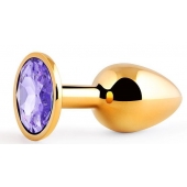 Золотистая анальная пробка с фиолетовым стразом - 7,2 см. - Anal Jewelry Plug - купить с доставкой в Пушкино