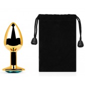 Золотистая анальная пробка с голубым стразом - 7,2 см. - Anal Jewelry Plug - купить с доставкой в Пушкино