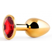 Золотистая анальная пробка с красным стразом - 7,2 см. - Anal Jewelry Plug - купить с доставкой в Пушкино