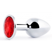 Серебристая анальная пробка с красным стразом - 7,2 см. - Anal Jewelry Plug - купить с доставкой в Пушкино