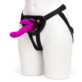 Лиловый страпон Rechargeable Vibrating Strap-On Harness Set - 17,6 см. - Happy Rabbit - купить с доставкой в Пушкино