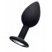 Черная анальная втулка с прозрачным стразом - 7,2 см. - POPO Pleasure - купить с доставкой в Пушкино