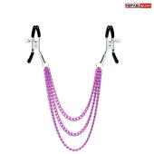 Оригинальные зажимы на соски с тройной розовой цепочкой - Notabu - купить с доставкой в Пушкино