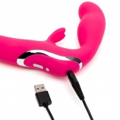 Ярко-розовый безремневой страпон Rechargeable Vibrating Strapless Strap-On - Happy Rabbit - купить с доставкой в Пушкино