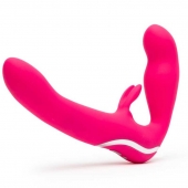 Ярко-розовый безремневой страпон Rechargeable Vibrating Strapless Strap-On - Happy Rabbit - купить с доставкой в Пушкино