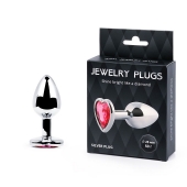 Серебристая анальная пробка с малиновым кристаллом-сердечком - 7 см. - Anal Jewelry Plug - купить с доставкой в Пушкино