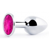 Серебристая анальная пробка с малиновым кристаллом - 7,2 см. - Anal Jewelry Plug - купить с доставкой в Пушкино