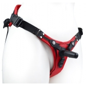 Красно-черный женский пояс с 2 способами крепления насадок и вагинальной пробкой - LOVETOY (А-Полимер) - купить с доставкой в Пушкино