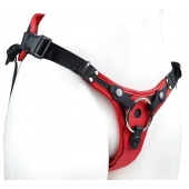 Красно-черный женский пояс с 2 способами крепления насадок и вагинальной пробкой - LOVETOY (А-Полимер) - купить с доставкой в Пушкино