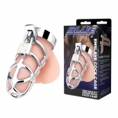 Серебристая металлическая клетка для члена с замком Enslave Cock Cage - BlueLine - купить с доставкой в Пушкино