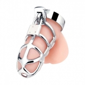 Серебристая металлическая клетка для члена с замком Enslave Cock Cage - BlueLine - купить с доставкой в Пушкино