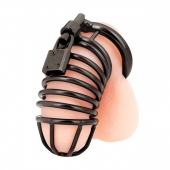 Черная металлическая клетка с замком Deluxe Chastity Cage - BlueLine - купить с доставкой в Пушкино