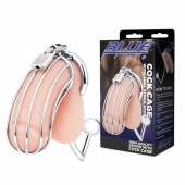 Серебристая металлическая клетка с анальным стимулятором Cock Cage - BlueLine - купить с доставкой в Пушкино