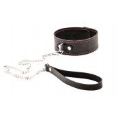 Черный широкий ошейник с красной строчкой и поводком - Crazy Handmade - купить с доставкой в Пушкино