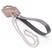 Серебристый металлический поводок с кожаной черной ручкой - 80 см. - Crazy Handmade - купить с доставкой в Пушкино