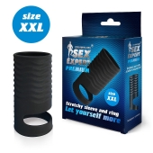 Черная открытая насадка на пенис с кольцом для мошонки XXL-size - 9,4 см. - Sex Expert - в Пушкино купить с доставкой