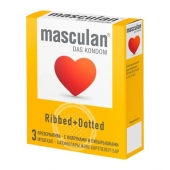 Презервативы с колечками и пупырышками Masculan Ribbed+Dotted - 3 шт. - Masculan - купить с доставкой в Пушкино