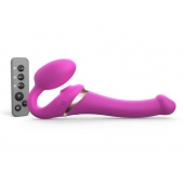 Ярко-розовый безремневой страпон Multi Orgasm Size S с клиторальной стимуляцией - Strap-on-me - купить с доставкой в Пушкино