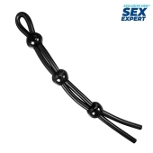 Черное силиконовое лассо с тремя шариками для утяжки - Sex Expert - в Пушкино купить с доставкой