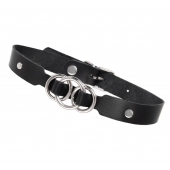 Черный кожаный ошейник со связанными кольцами - Pecado - купить с доставкой в Пушкино