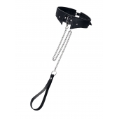 Черный кожаный ошейник-воротник с поводком - Pecado - купить с доставкой в Пушкино