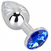 Анальное украшение BUTT PLUG  Small с синим кристаллом - 7 см. - Anal Jewelry Plug - купить с доставкой в Пушкино
