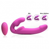 Розовый безремневой страпон с вибрацией и функцией расширения Inflatable Ergo-Fit Strapless Strap-On - XR Brands - купить с доставкой в Пушкино