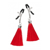 Зажимы на соски «Прищепки» с красными кисточками из шелка - Pecado - купить с доставкой в Пушкино