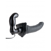Черный страпон с вагинальной пробкой Deluxe Vibrating Penetrix Strap-On - 19 см. - Pipedream - купить с доставкой в Пушкино