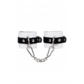 Бело-черные кожаные наручники с одним ремешком с люверсами - Pecado - купить с доставкой в Пушкино