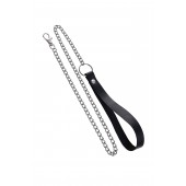 Поводок с ручкой из черной натуральной кожи и карабином для ошейника - Pecado - купить с доставкой в Пушкино