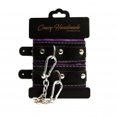 Черно-фиолетовые скругленные наручники с мягкой подкладкой - Crazy Handmade - купить с доставкой в Пушкино